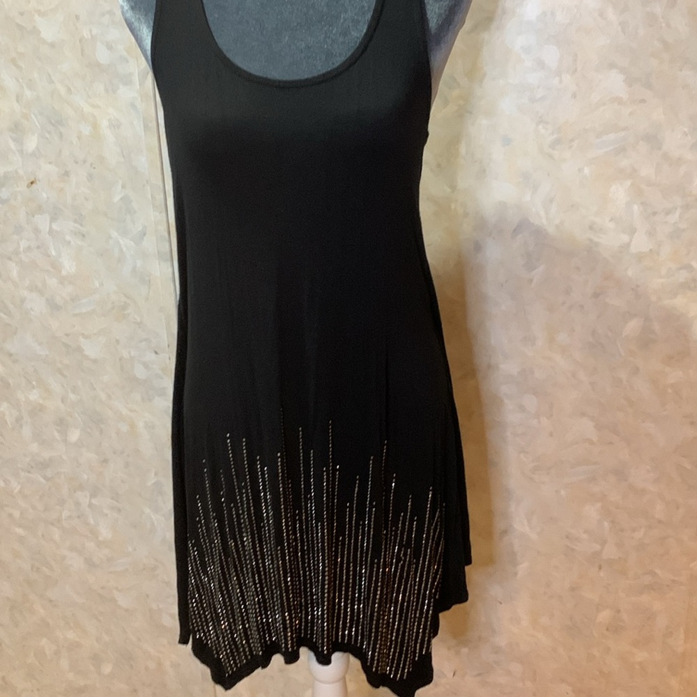 Vintage ARIELLA black rhinestone trimmed extra long top